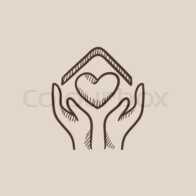 800x800 Hands Holding House With Heart Vector Sketch Icon Isolated