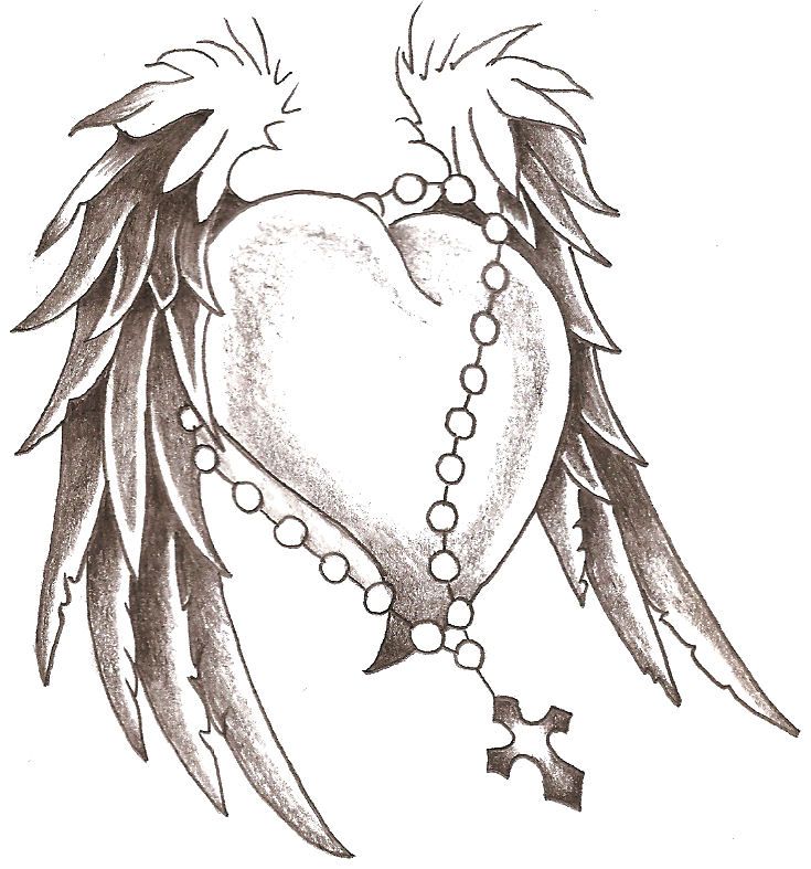 735x787 Heart Wings Body Art Tattoo Drawings, Tatoos