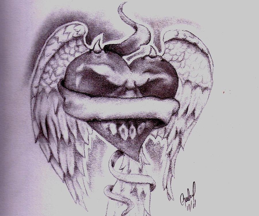 900x750 Winged Heart Drawing By Gabriel Hockett