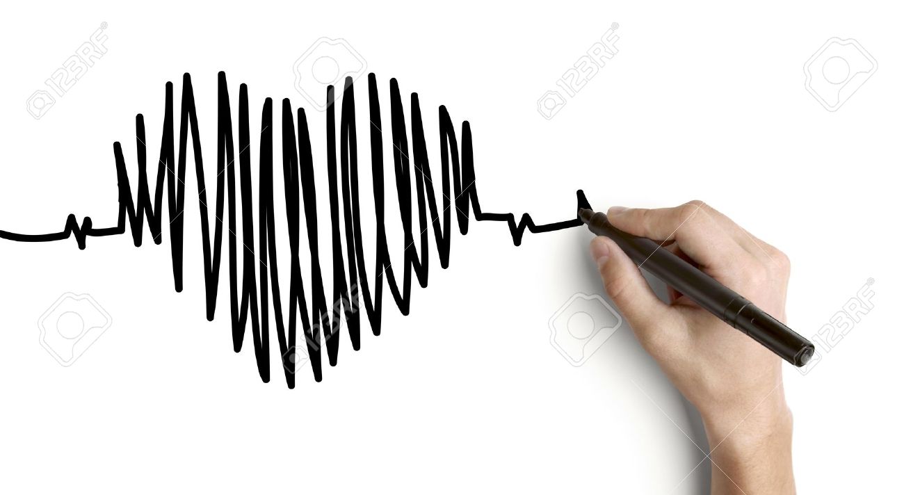 1300x712 Hand Drawing Heartbeat On A White Background Stock Photo, Picture