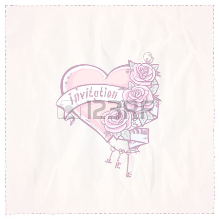 450x450 Old School Graphic Hearts With Roses And Ribbons. Royalty Free