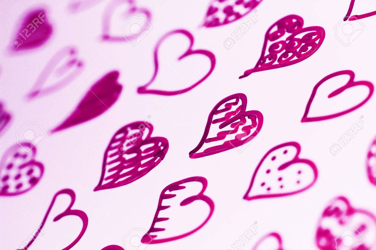 1300x866 Purple Hearts Drawing Pattern Close Up Abstract Background Stock