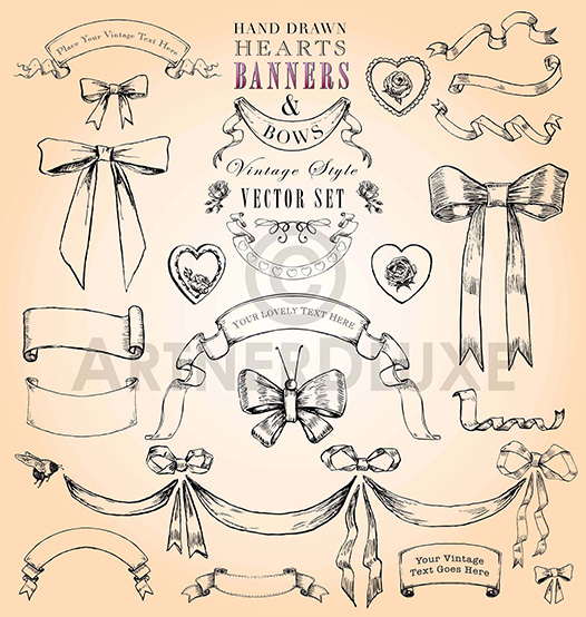 526x554 Pretty Vintage Hearts, Banners And Bows Valentine's Day