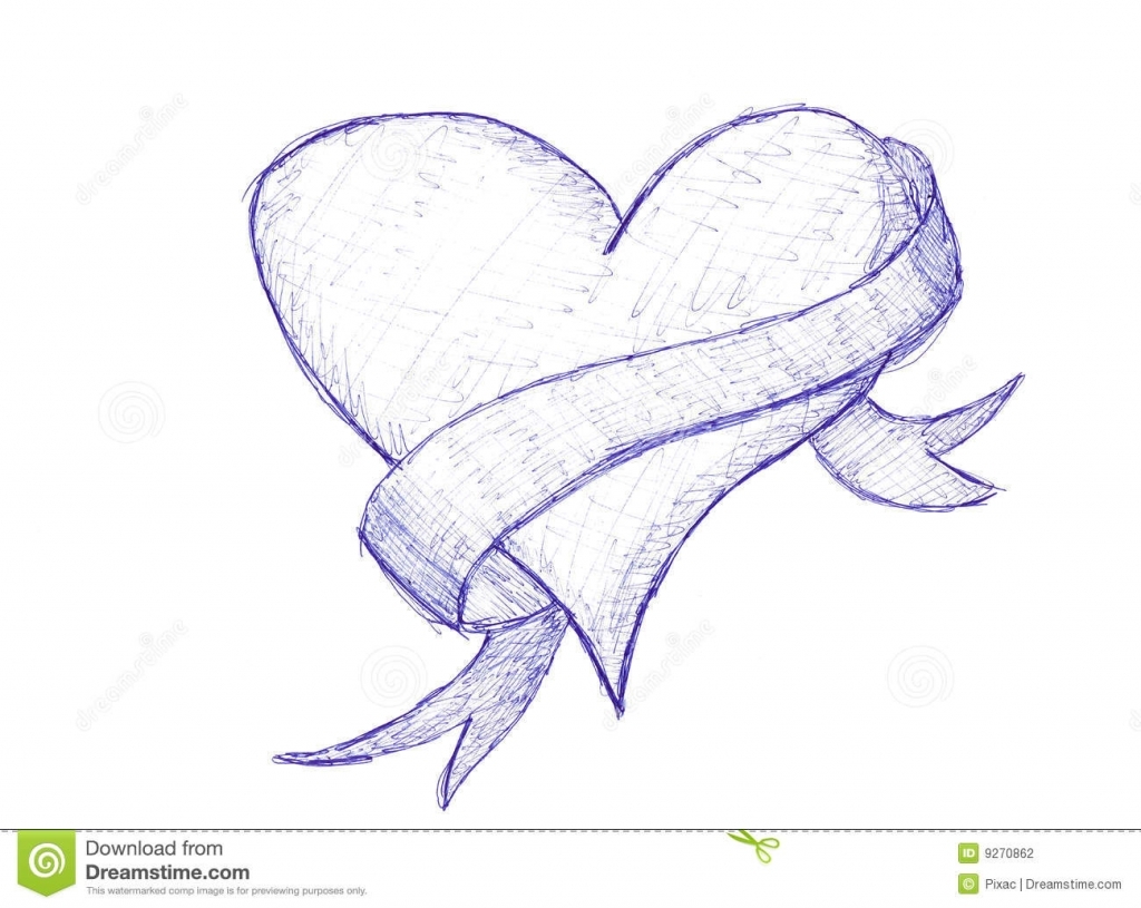 1024x815 Sketches Of Hearts Sketch Drawing Heart Ribbon Stock Photos Images