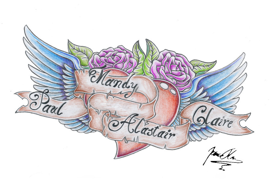 900x606 Drawings Of Roses With Ribbons Heart Wings And Scroll By