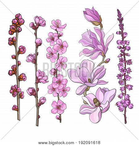 450x470 Set Hand Drawn Pink Flowers