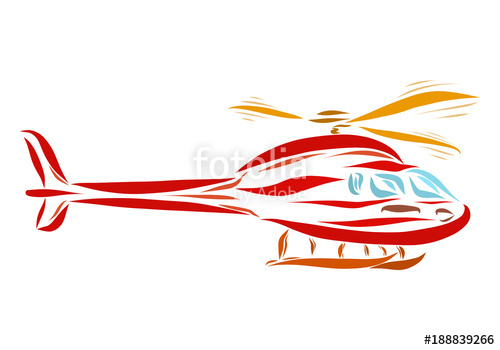 500x350 Red Flying Helicopter, Drawing In Smooth Lines Stock Photo