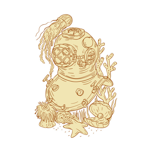 630x630 Old School Diving Helmet Underwater Drawing
