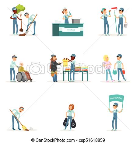 450x470 Set Of Young Volunteers Helping People. Set Of Young Clipart