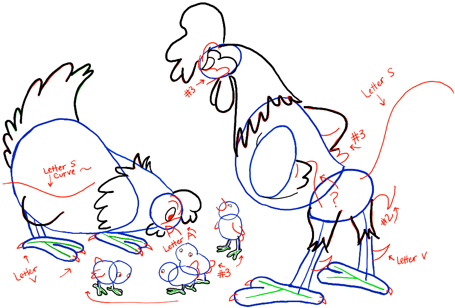 926x627 How To Draw Cartoon Chickens With A Hen, A Rooster, And Baby