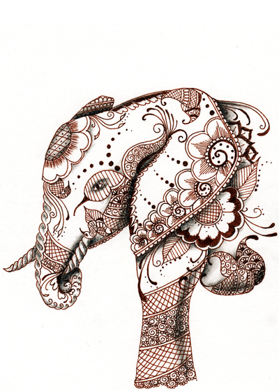 400x560 Elephant Art Print Art Journaling Printing, Tattoo