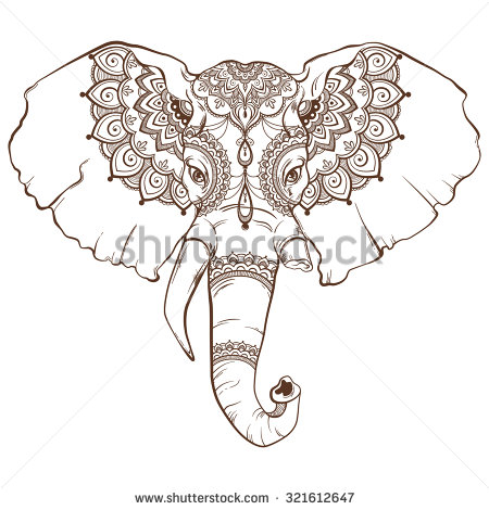 450x470 Head Of Elephant With Elegant Ethnic Pattern. Hand Drawing Style