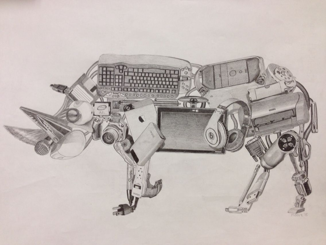 1136x852 Pencil Drawing. Objects Rendered With Unrelated Objects