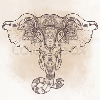 320x320 Beautiful Hand Drawn Tribal Style Elephant Over Mandala. Colorful