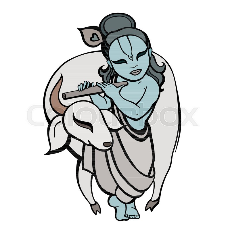 800x800 Hindu God Krishna. Vector Hand Drawn Illustration. Stock Vector