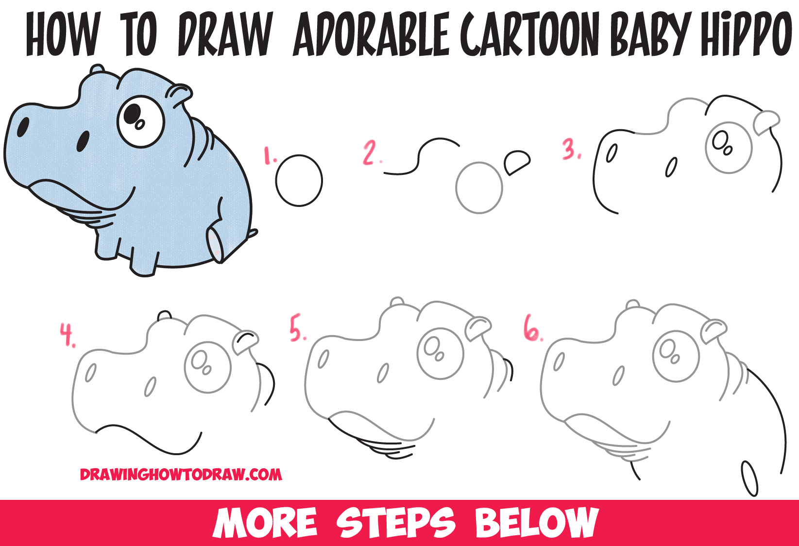 1645x1124 How To Draw A Cute Baby Hippo (Cartoon Kawaii Chibi) Easy Step