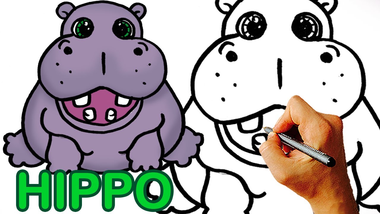 1280x720 Very Easy! How To Draw Cute Cartoon Hippo Art For Kids.