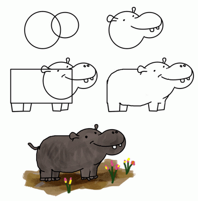 394x400 How To Draw Funny Cartoon Animal Easy Way How To Draw Hippo Art