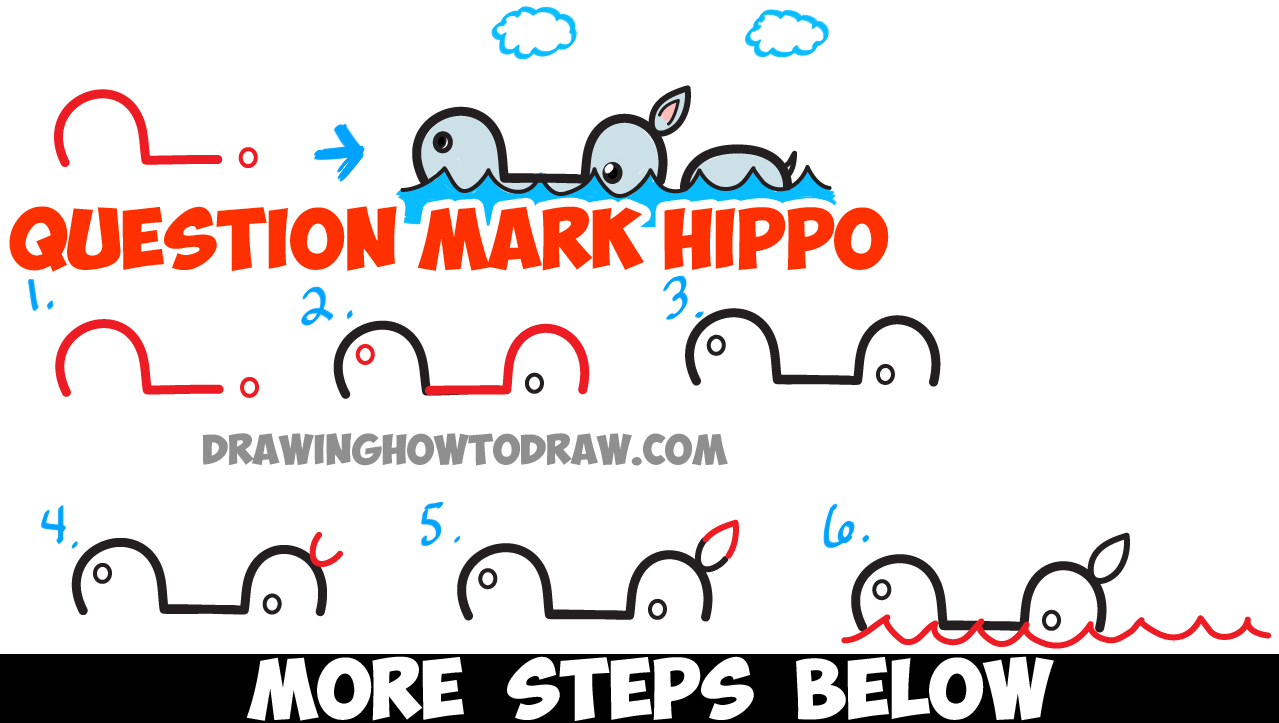 1279x723 How To Draw Cartoon Swimming Hippo From Question Mark