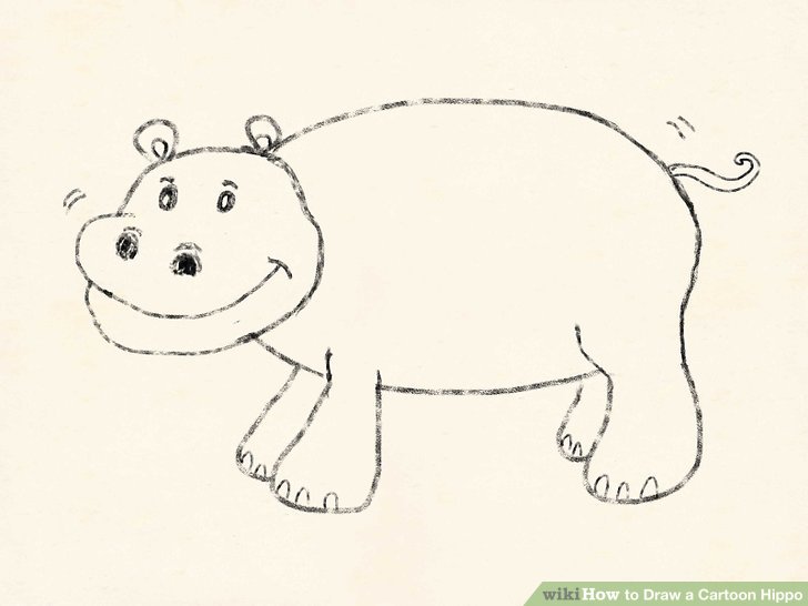 728x546 How To Draw A Cartoon Hippo 5 Steps (With Pictures)