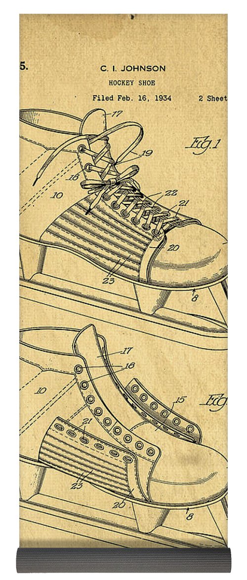 500x1171 Hockey Skates Patent Art Blueprint Drawing Yoga Mat For Sale By