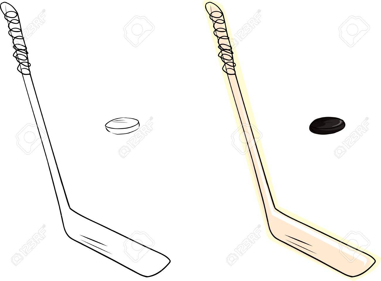 1300x958 Isolated Ice Hockey Stick And Black Puck Doodle Royalty Free