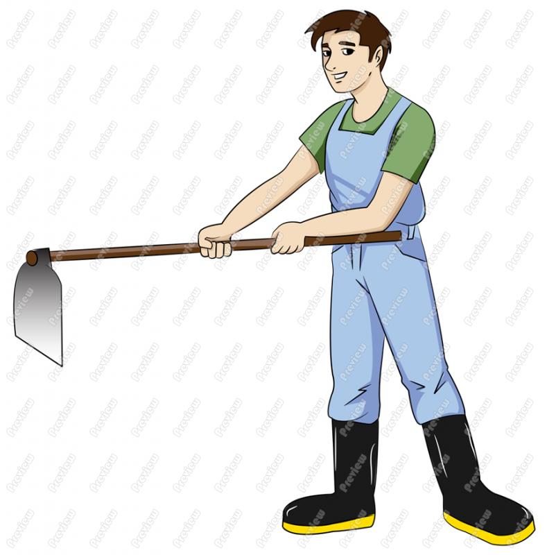 789x800 Man Gardening With Hoe Character Clip Art
