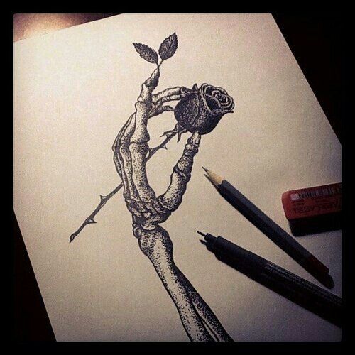 500x500 Skeleton Hand Holding Rose Tatt Sketch Wild Hand