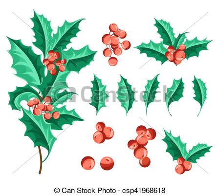 450x400 Christmas Holly Berry Set. Vector Illustration Vector Clip Art