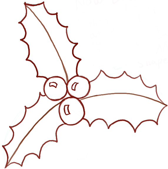 571x574 How To Draw Christmas Holly With Easy Tutorial How To Draw Step