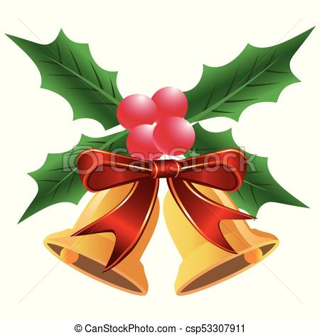 450x470 Isolated Christmas Holly Leaf With Bells From White Vector Clip