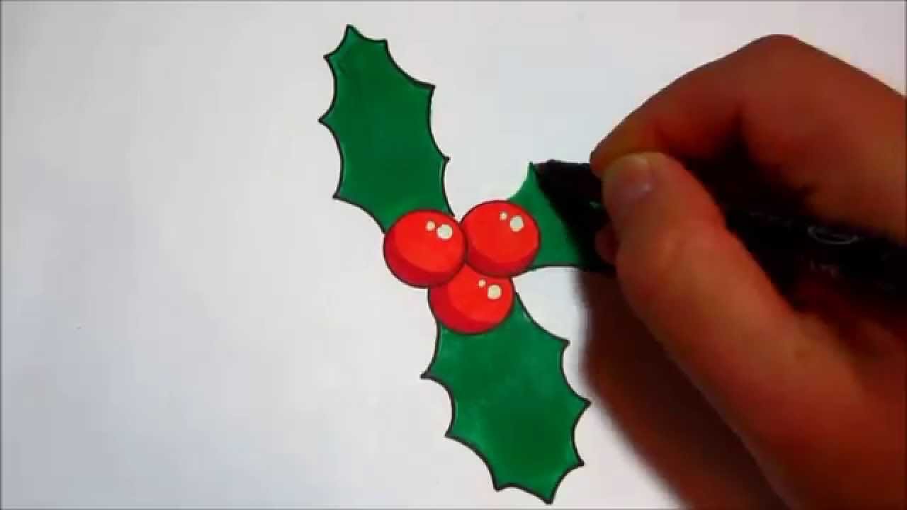 1280x720 How To Draw Holly For Christmas (Simple Design)