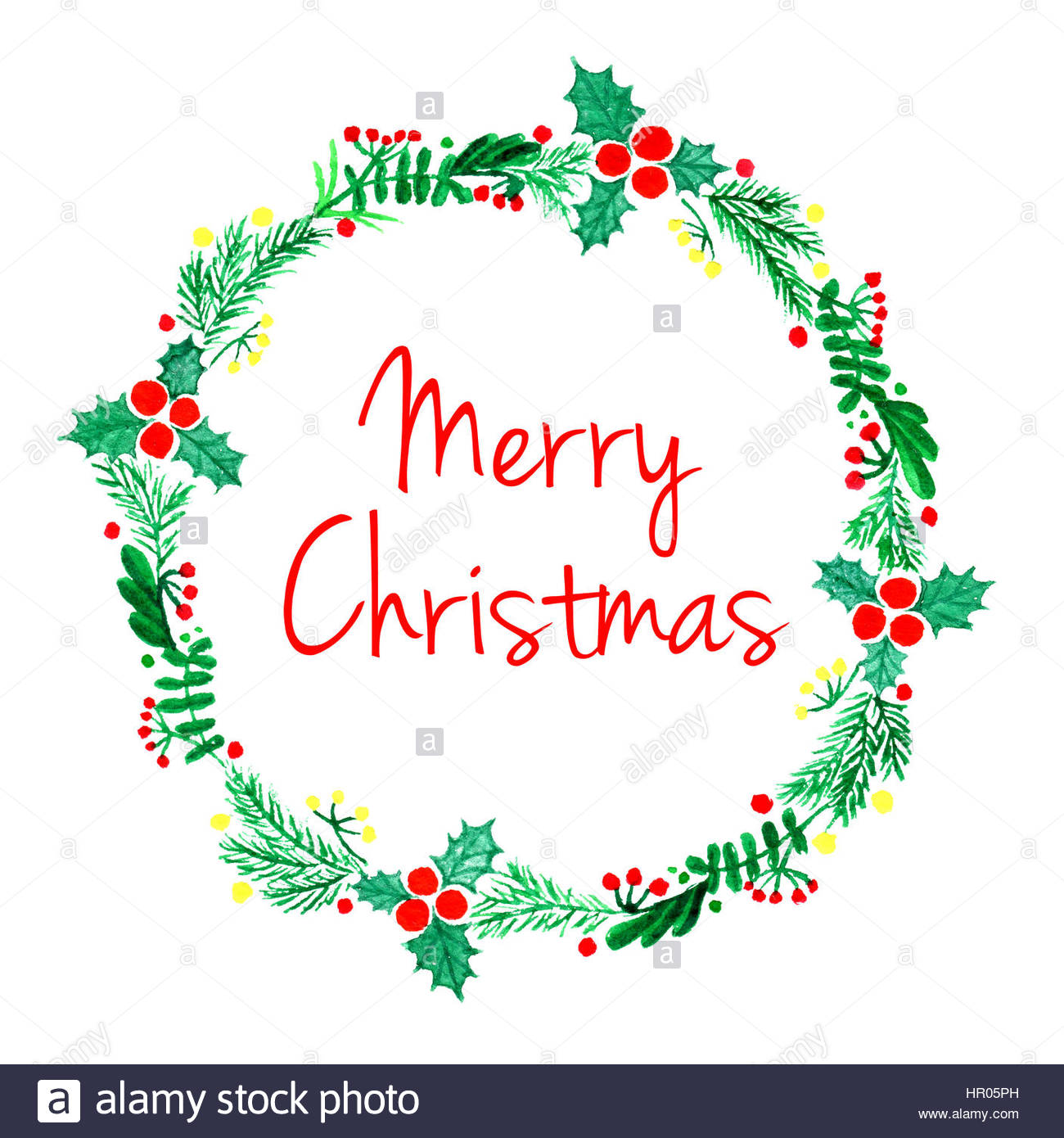 1300x1390 Round Watercolor Hand Drawn Christmas Wreath With Leaves And Holly