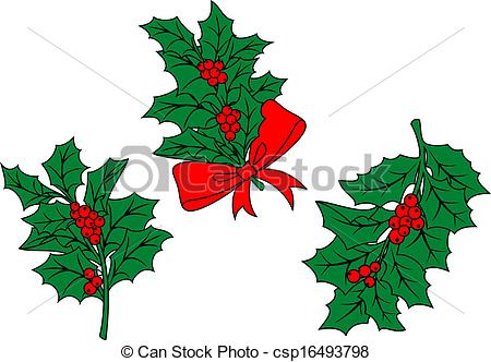 450x332 Christmas Holly Branch With Ribbon And Red Berries For Eps