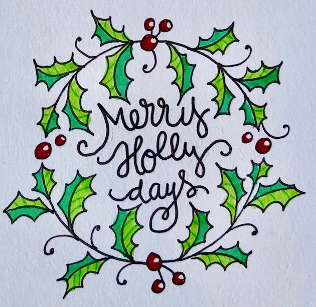 630x613 How To Draw An Easy Holly Wreath Doodle Craft Designer Marie