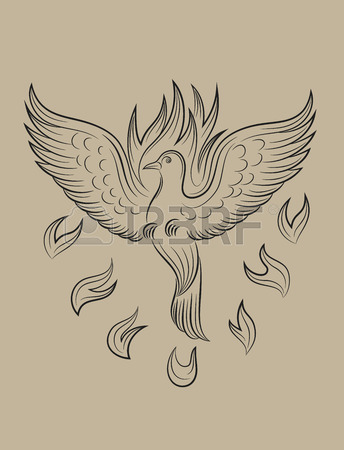 344x450 Dove Holyspirit Fire, Art Vector Sketch Drawing Royalty Free