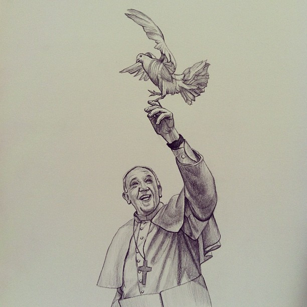 612x612 Original Charcoal Drawing Of Pope Francis With The Holy Spirit