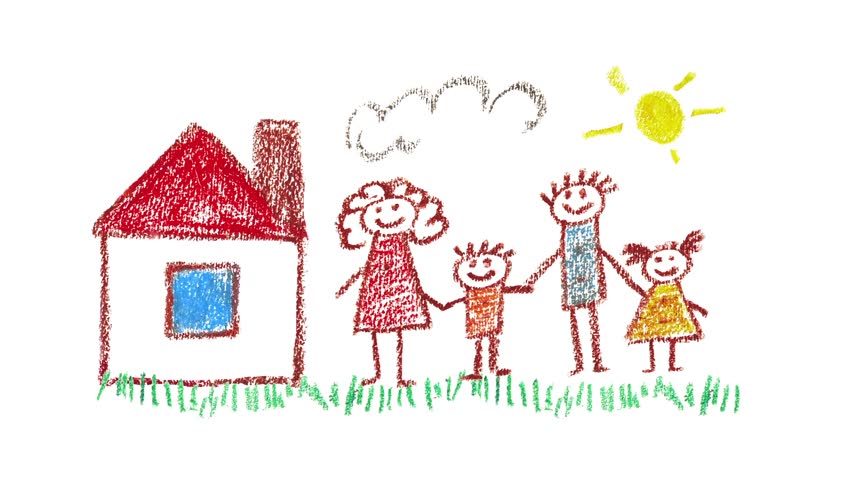 852x480 Child Draws Family And Home Using Color Pencils. Animated Drawing
