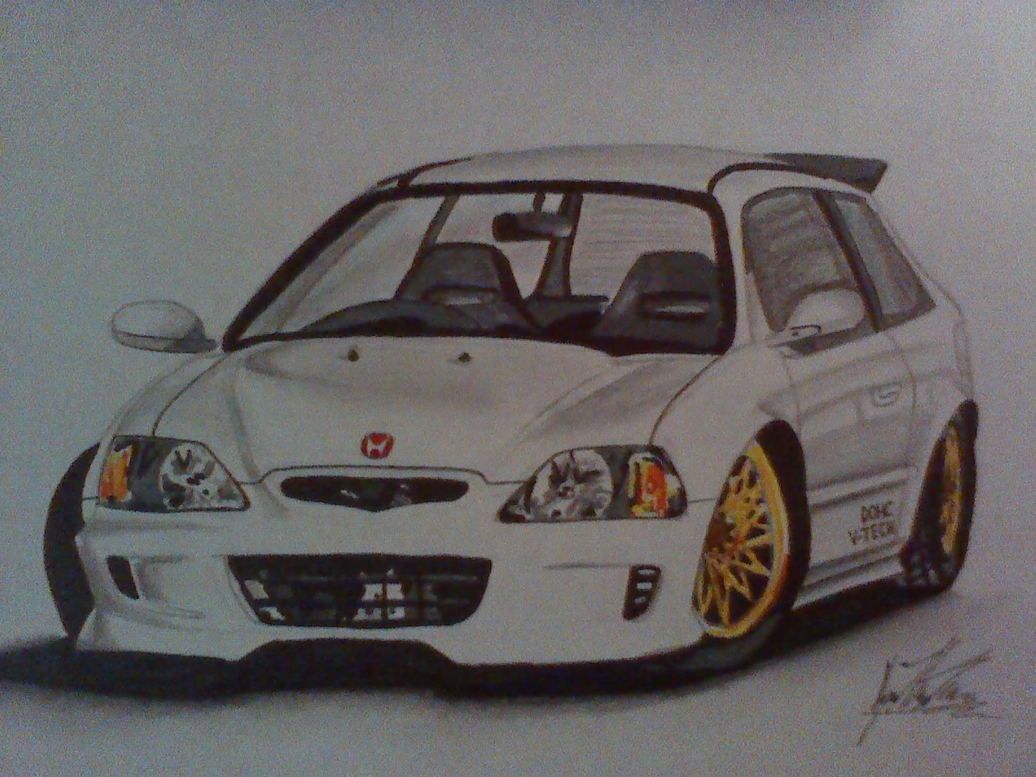 2048x1536 A Drawing I Did Of A Honda Civic (Ek) Type R Car Drawings