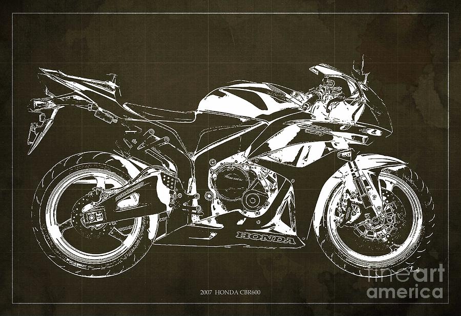 900x618 Motorcycle Blueprint Honda Cbr600 Gift For Him Gift For Her