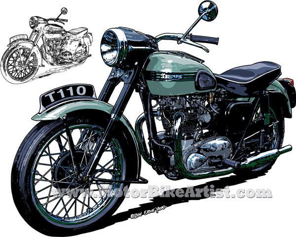 600x480 Triumph T110 Vintage Motorcycle Drawing Motorcycles