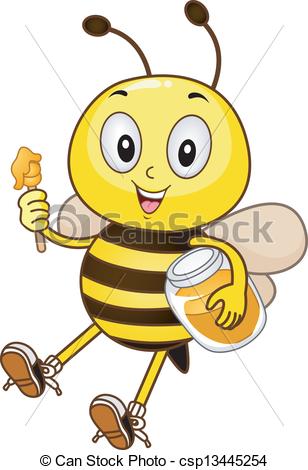 308x470 Bee Holding A Jar Of Honey. Mascot Illustration Of A Bee