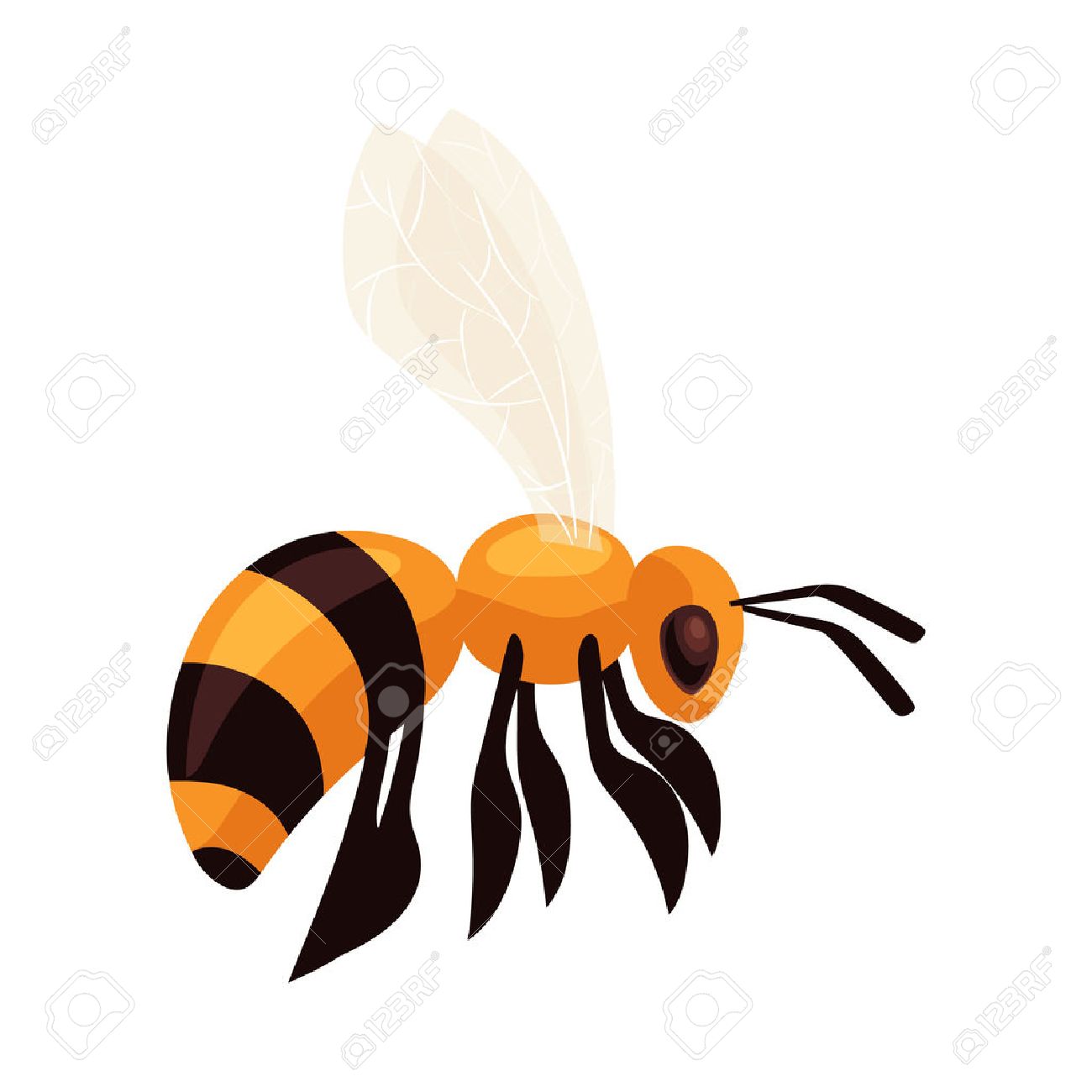 1300x1300 Flying Honey Bee, Cartoon Style Vector Illustration Isolated