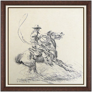 299x300 Olaf Wieghorst Original Ink Drawing Signed Western Horse Cowboy