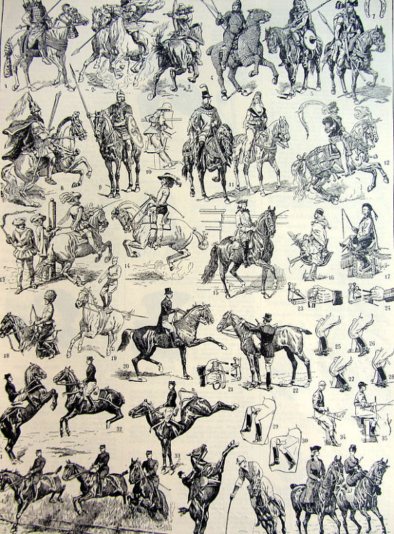 570x772 Antique Horse Riding 1923 Engraving, Original Vintage Sports