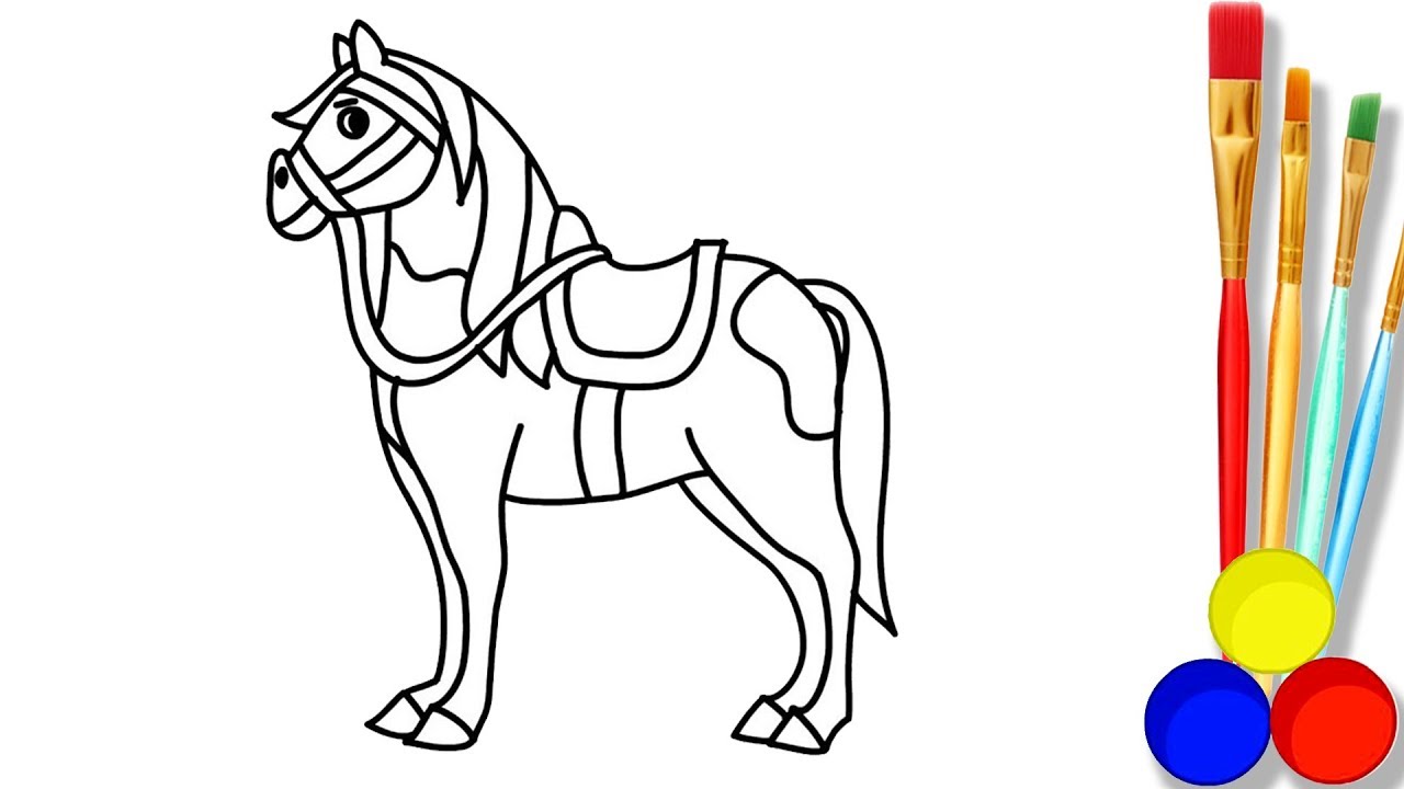1280x720 Horse Drawing And Coloring Pages For Children How To Draw Cute