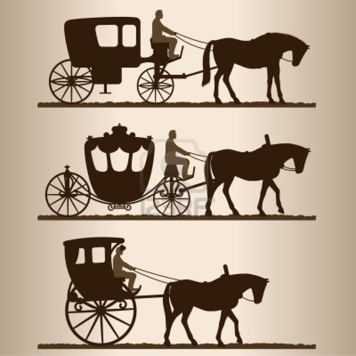 1200x1200 Silhouettes Of Horse Drawn Carriages With Riders. Two Wheeled