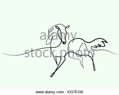 400x320 Continuous One Line Drawing. Horse Logo. Black And White Vector