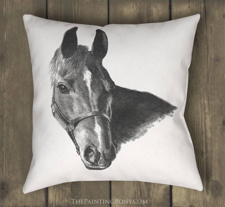 725x667 Graphite Horse Head Throw Pillow