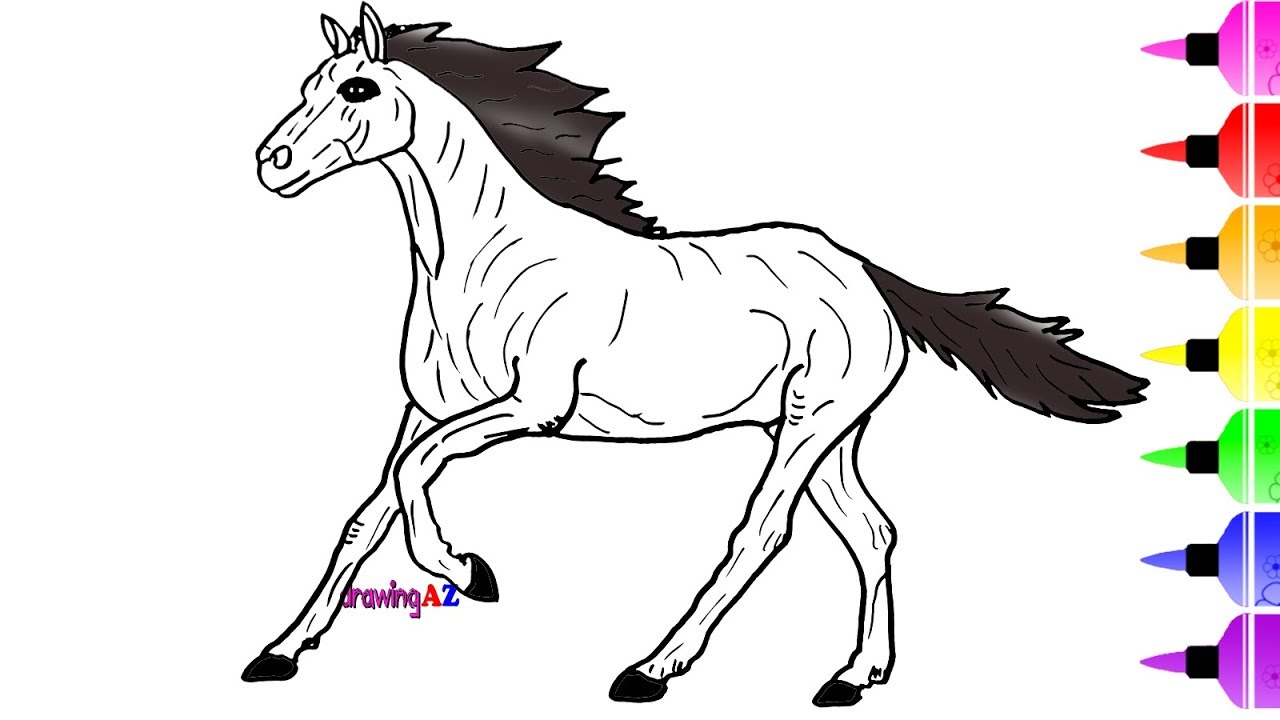 1280x720 Horse Drawing And Coloring For Kids Learning Colors And Zebra